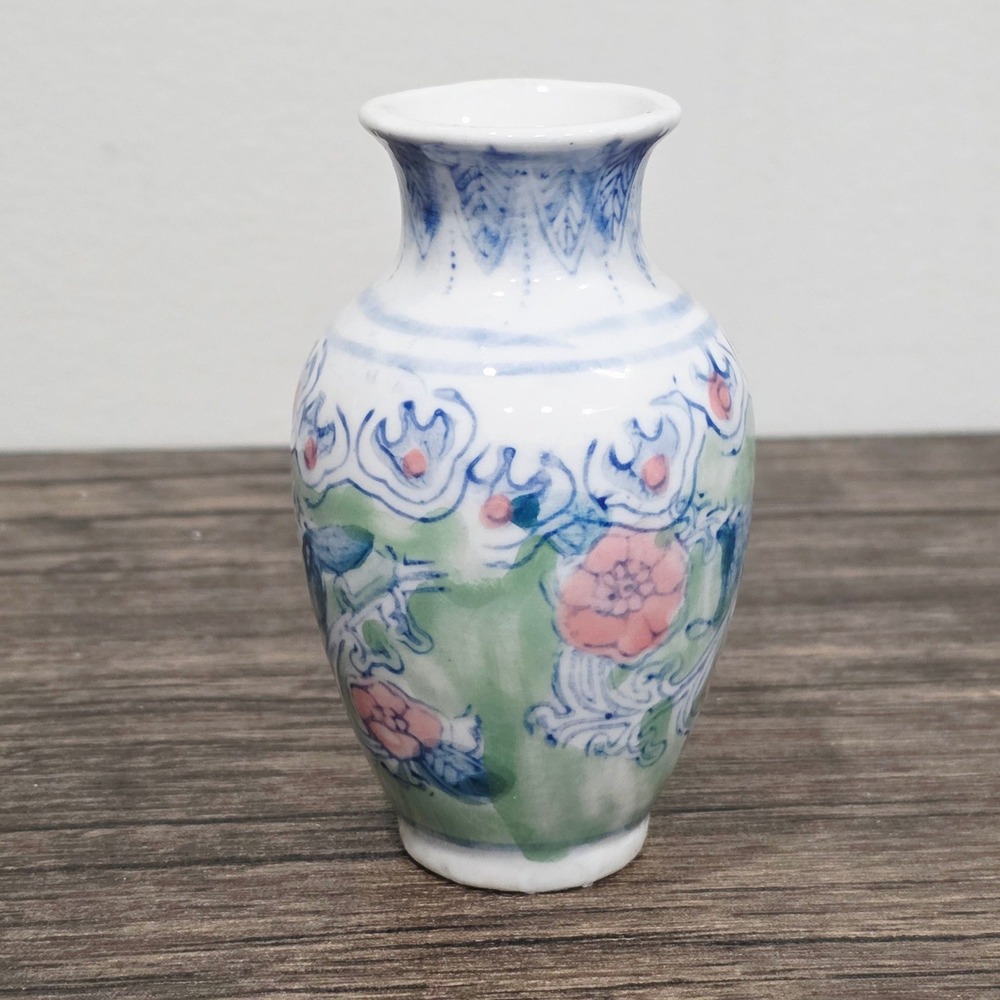 Santini Italy Style Mini Ceramic Vase‎ Floral Blue Pink Green Decorative Vintage